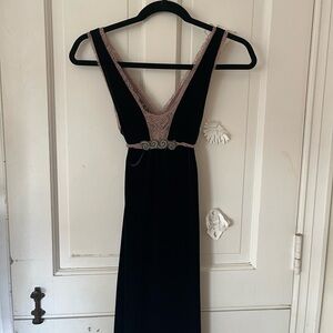 Free People XS Black Velvet Lace Dress Bow Tie